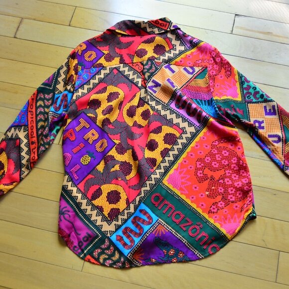 Farm Rio Dotted Patch Scarf Shirt Size XS - Picture 9 of 14